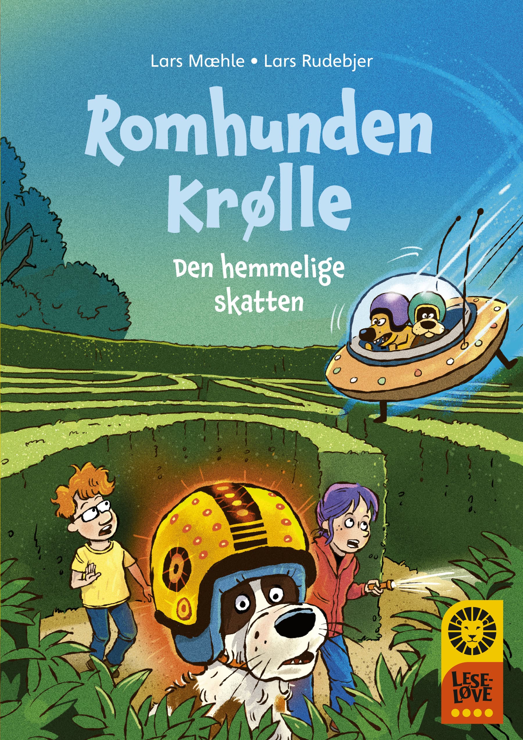 Omslag Leseløve nivå 4: Romhunden Krølle. Den hemmelige skatten av Lars Mæhle (Innbundet)