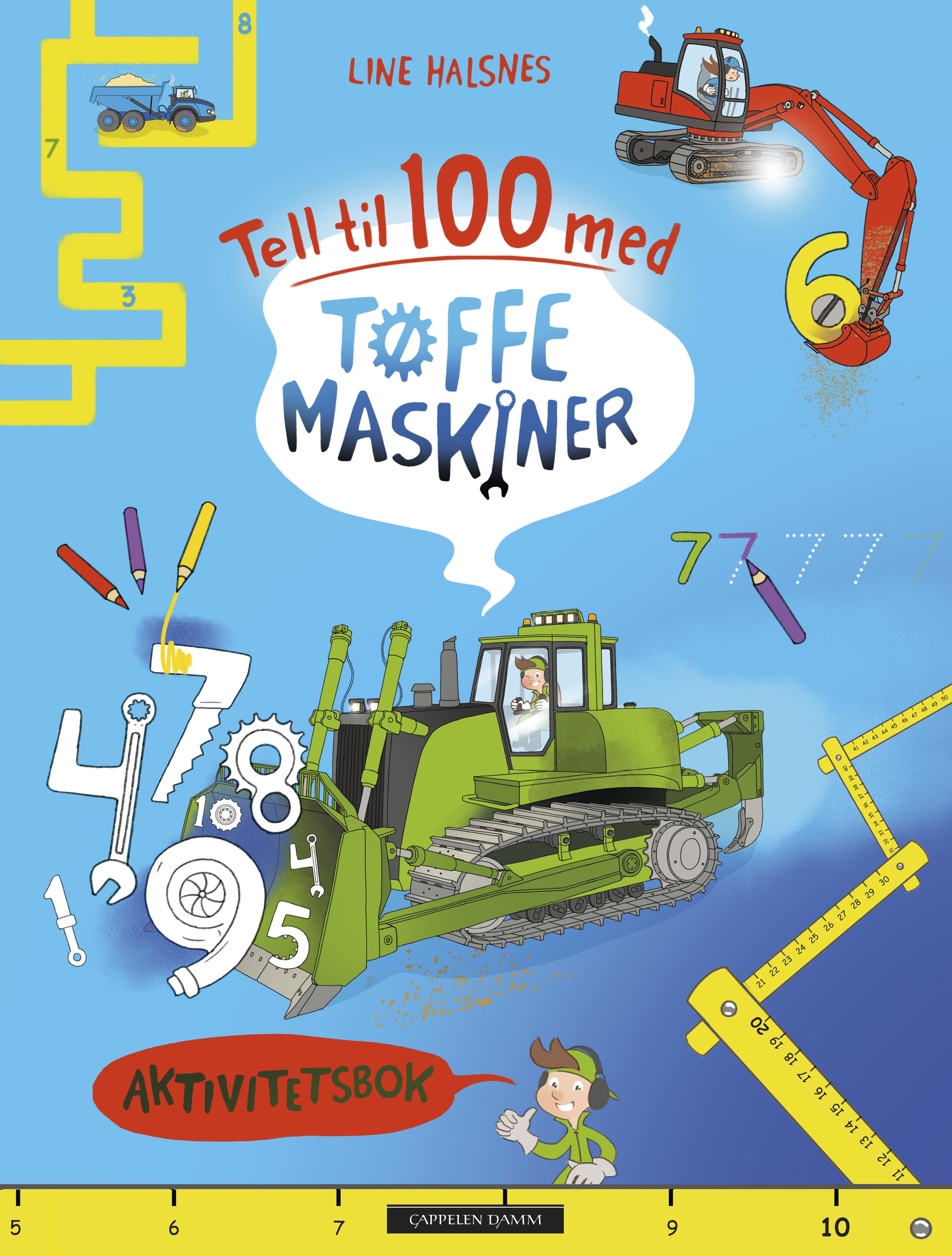 Omslag Tell til 100 med Tøffe maskiner av Line Halsnes (Heftet)